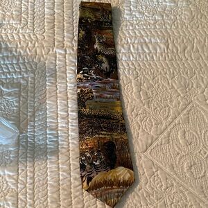 Wildlife Patterned Tie in Brown and Gold